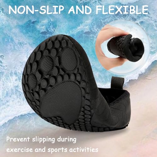 ANLUKE Kids Boys Girls Water Shoes Barefoot Aqua Socks Fast Dry Beach Swim Outdoor Sports Shoes for Toddler Black 32/33 - Image 4