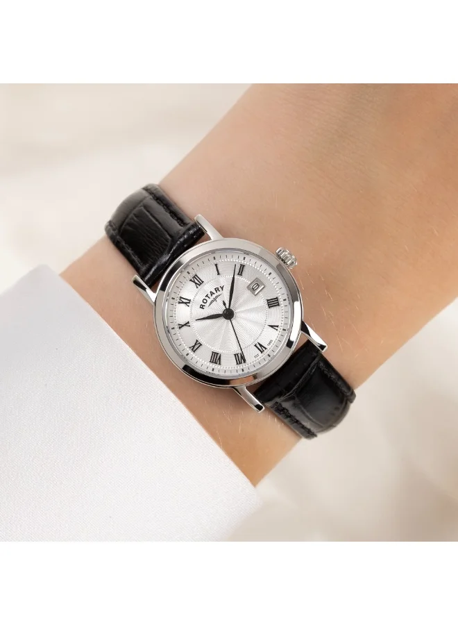 ROTARY  Rotary Ladies Heritage White Roman Numeral Dial Stainless Steel Black Leather Strap Watch - LS05420/01 for Women | Best Price UAE