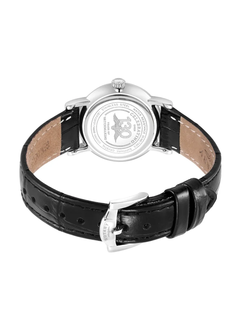 Rotary  Women's Heritage Analogue Watch, 27 mm, Silver Dial, Black Leather Strap for Women | Best Price UAE