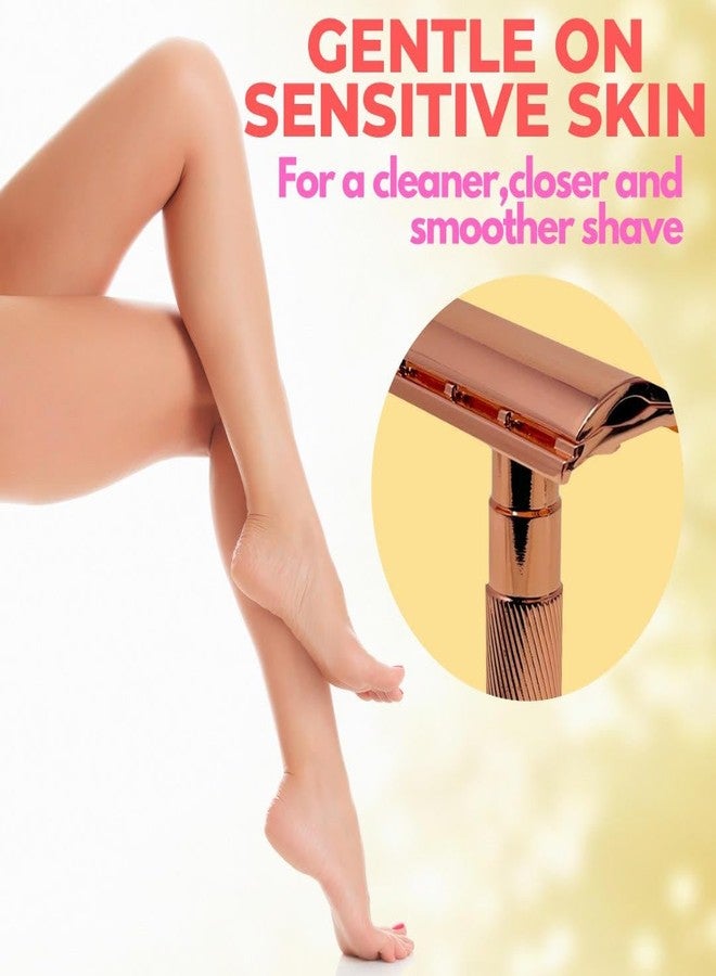 G.B.S Rose Gold Double Edge Safety Razor for Women with 10 Double Edge Safety Razor Blades Refills, Leather Razor Case Long Handle Metal Razor - Image 4
