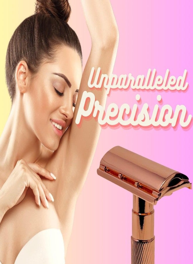 G.B.S Rose Gold Double Edge Safety Razor for Women with 10 Double Edge Safety Razor Blades Refills, Leather Razor Case Long Handle Metal Razor - Image 5