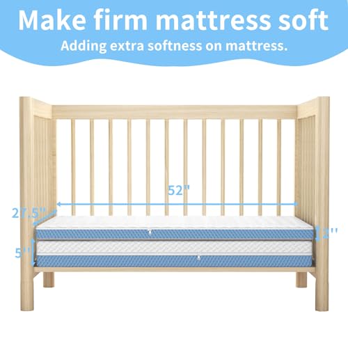 pareler bear 2"x27.5"x52" Mattress Topper, Ultra-Soft Gel-Infused Memory Foam, Odorless & Noiseless Water-Proof Surface, Detachable and Washable Outer Cover, Pure White & Blue - Image 3