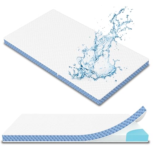pareler bear 2"x27.5"x52" Mattress Topper, Ultra-Soft Gel-Infused Memory Foam, Odorless & Noiseless Water-Proof Surface, Detachable and Washable Outer Cover, Pure White & Blue - Image 1