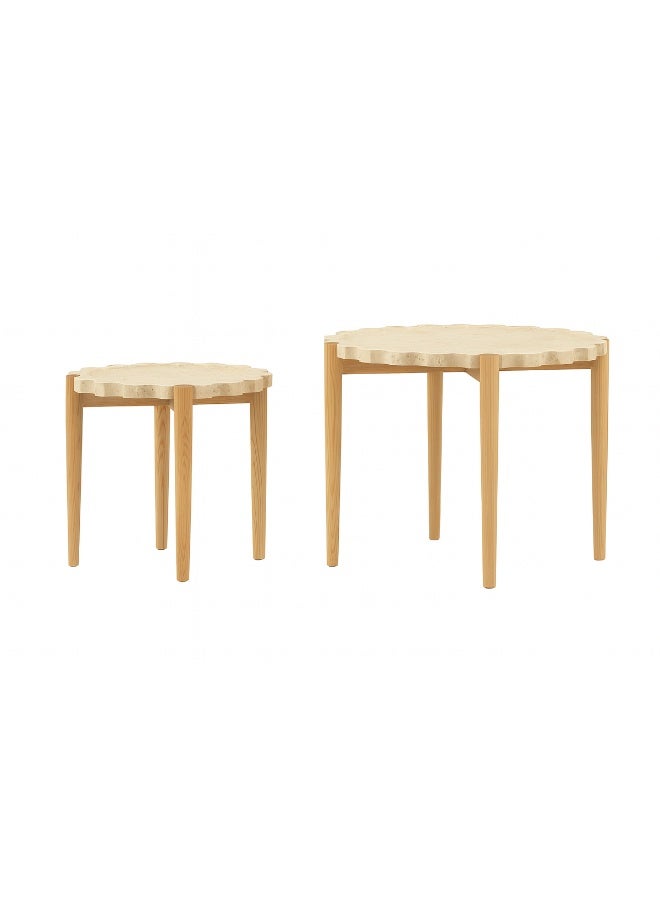 YI ONE Corner Table – Small Round Travertine Top & Solid Wood Side Table, Luxury Design for Sofa or Bed, Living Room & Bedroom, 43.5×43.5×40.5 cm - Image 2