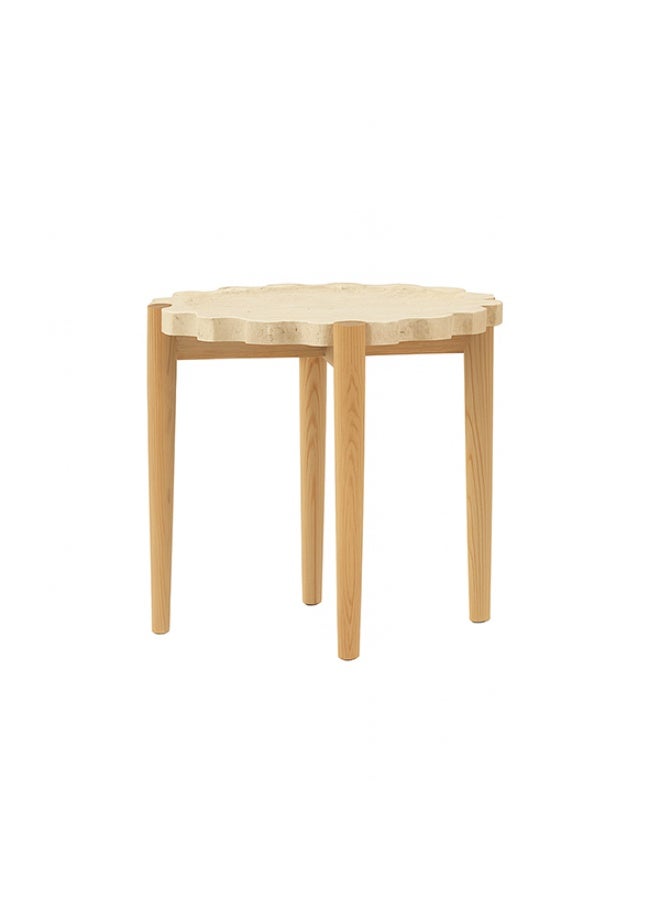 YI ONE Corner Table – Small Round Travertine Top & Solid Wood Side Table, Luxury Design for Sofa or Bed, Living Room & Bedroom, 43.5×43.5×40.5 cm - Image 1
