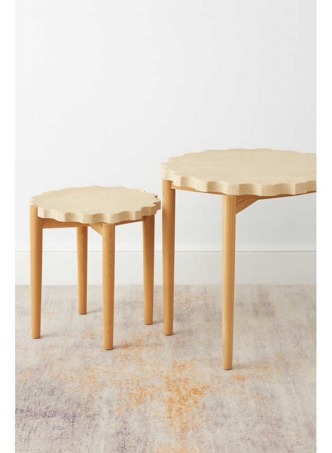 YI ONE Corner Table – Small Round Travertine Top & Solid Wood Side Table, Luxury Design for Sofa or Bed, Living Room & Bedroom, 43.5×43.5×40.5 cm - Image 4