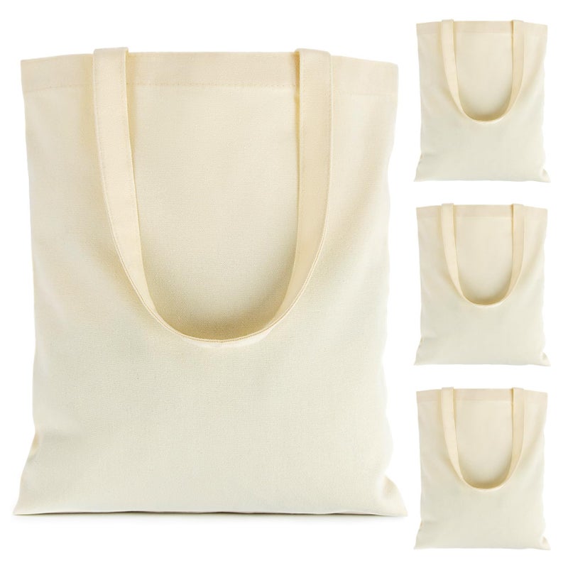 RAINFLOW Canvas Tote Bag 4 PCS Cotton Canvas Reusable Grocery Shopping Blank Tote Bag with Handles for Crafts DIY Gift Advertising Promotion Activity