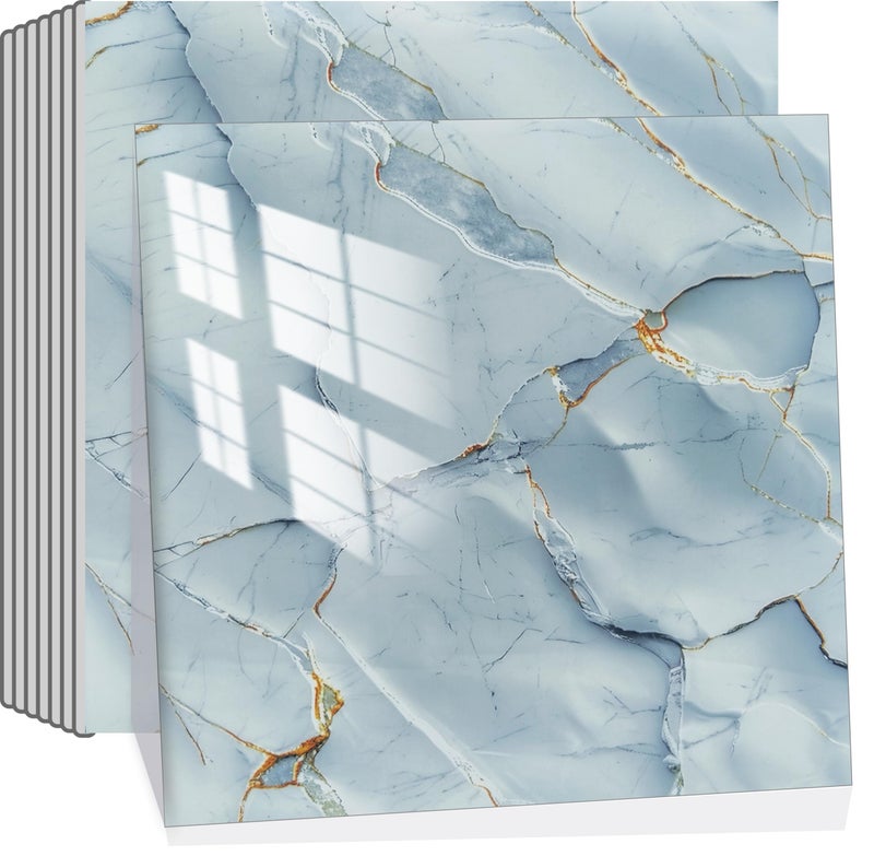 SHOWCOLOUR 10 Sheets Peel and Stick Backsplash Marble 12X12 Self Adhesive Wall Tile Back Splashes for Kitchen Bathroom 1 Ink Cracks - Image 2