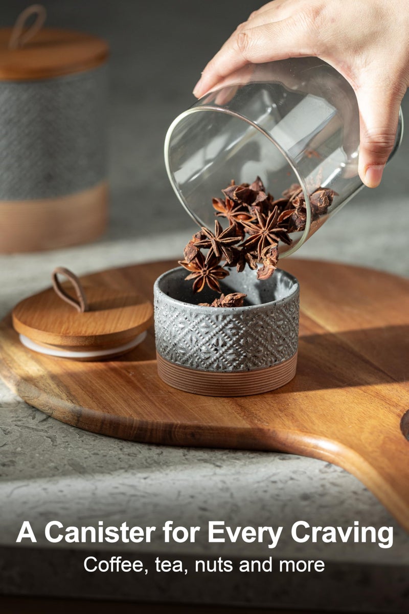 Miamolo Small Ceramic Jar with Lid, Coffee Container Kitchen Food Storage Jars for Sugar Tea Bag, Stackable Decorative Spice Jars for Countertop Coffee Bar Accessories- Gray & 5 fl.oz - Image 2