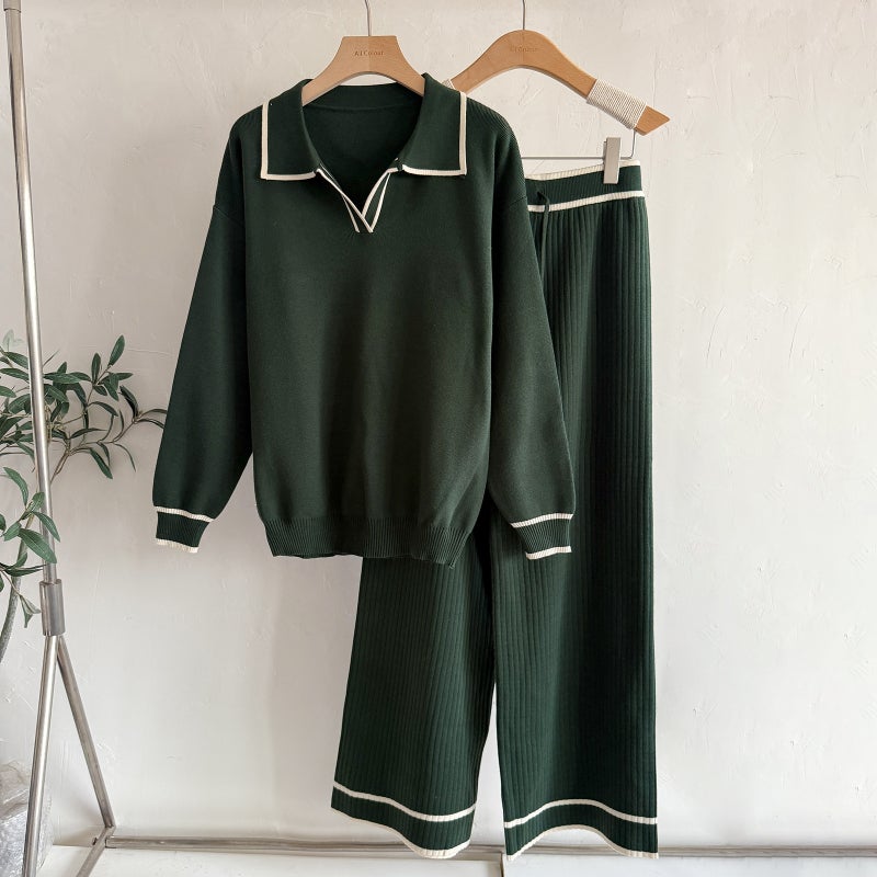 Fashion Knit Two-Piece Set High-Waist Slim Fit Casual Lounge Suit for Women - Image 4