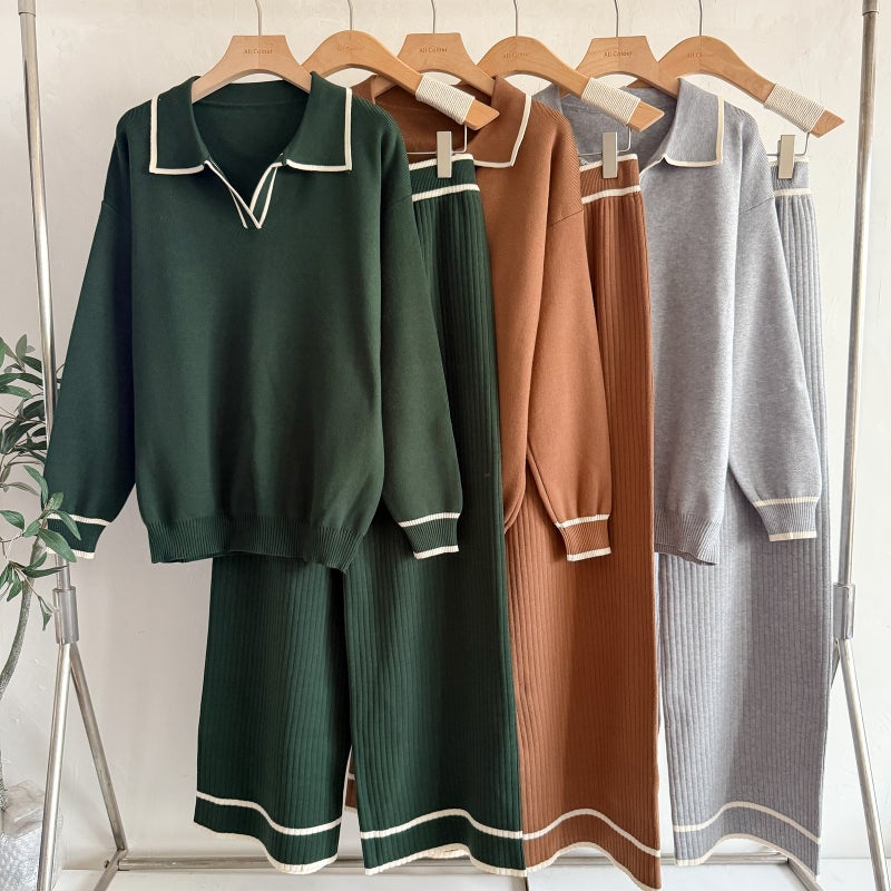 Fashion Knit Two-Piece Set High-Waist Slim Fit Casual Lounge Suit for Women - Image 2