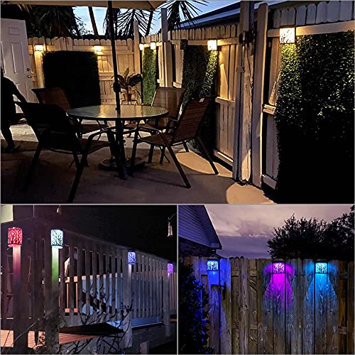DenicMic Solar Wall Lights Outdoor Wall Sconce Fence Lighting for Patio Front Door Yard Deck Stair Led Forest Decorative Lamps, Waterproof, Warm White Color Changing (4 Pack) - Image 3