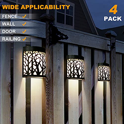 DenicMic Solar Wall Lights Outdoor Wall Sconce Fence Lighting for Patio Front Door Yard Deck Stair Led Forest Decorative Lamps, Waterproof, Warm White Color Changing (4 Pack) - Image 2