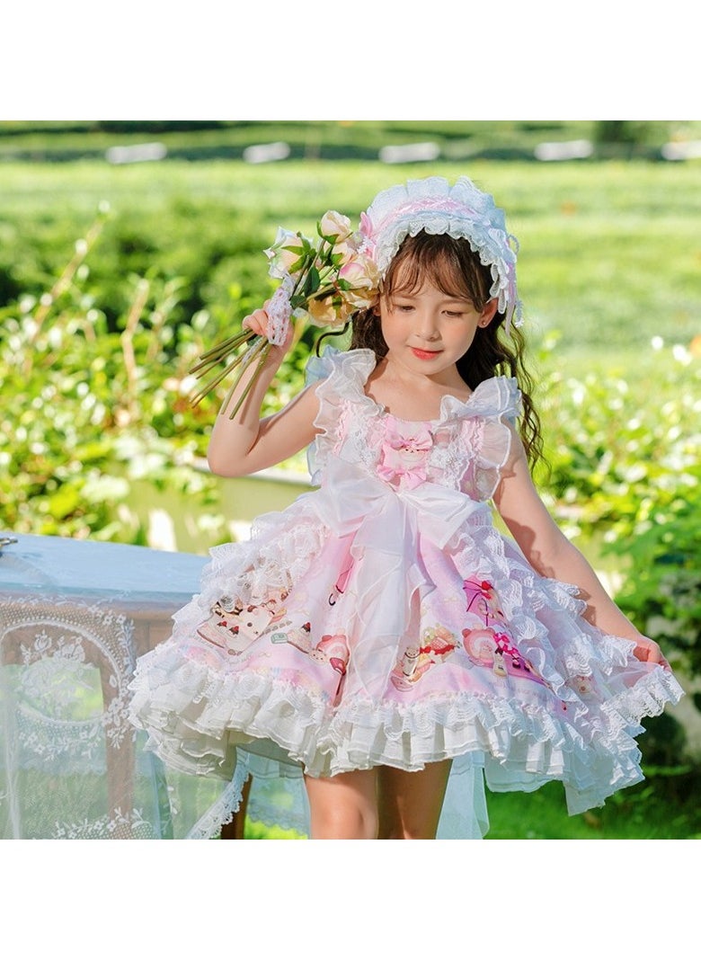 Loquat Girl's Cartoon Lolita Fluffy Sleeveless Dress Pink  - Image 1