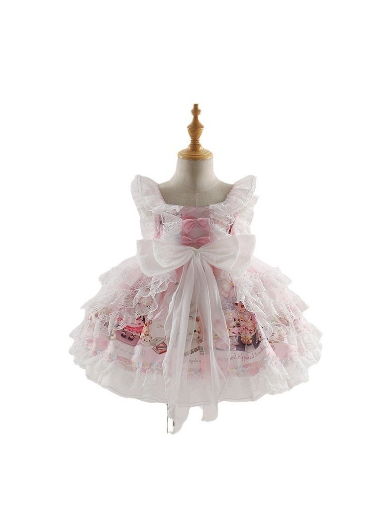 Loquat Girl's Cartoon Lolita Fluffy Sleeveless Dress Pink  - Image 2