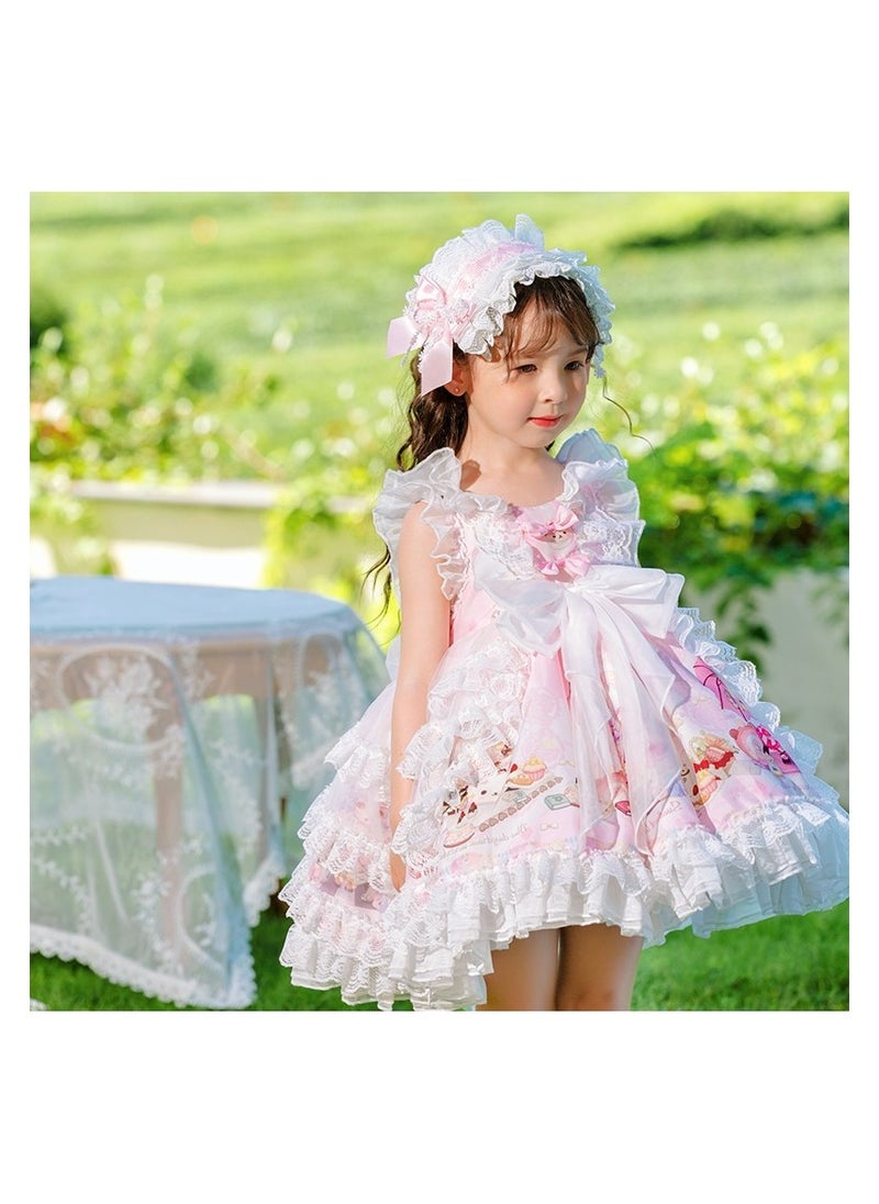 Loquat Girl's Cartoon Lolita Fluffy Sleeveless Dress Pink  - Image 4