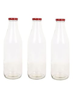 Mkd2 Rise Mkd2 Rise Set of 3 500 ml Each Glass Milk Bottle With Red Metal Lid for Water Smoothie Juices Reusable Suitable For Fridge Storage 