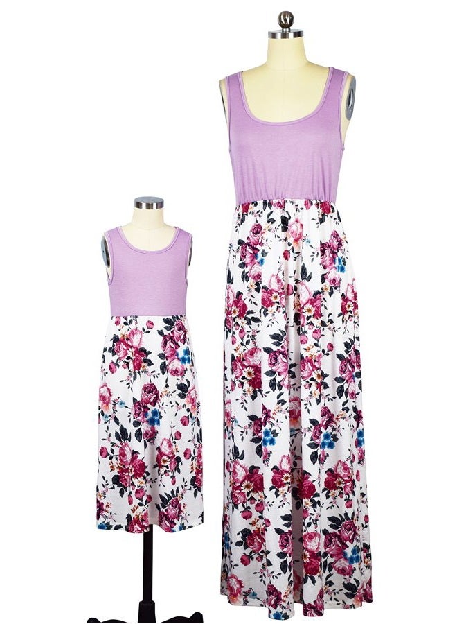 Askwind Mommy and Me Dresses Casual Floral Family Outfits Summer Matching Maxi Dress, Purple, 5-6 Years - Image 5