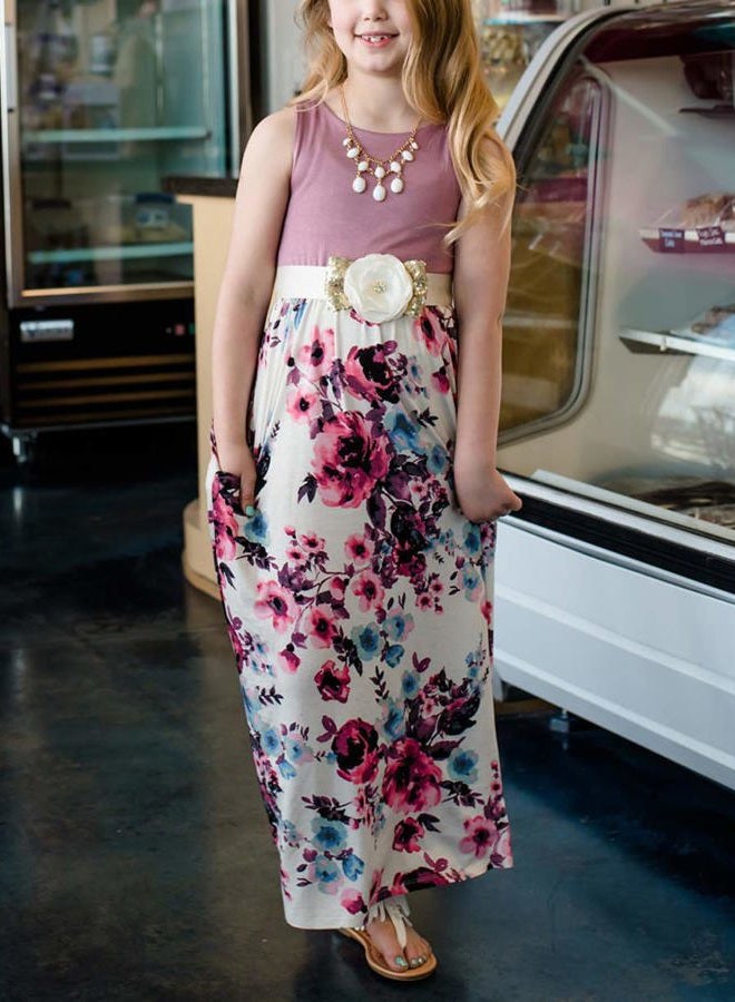 Askwind Mommy and Me Dresses Casual Floral Family Outfits Summer Matching Maxi Dress, Purple, 5-6 Years - Image 4