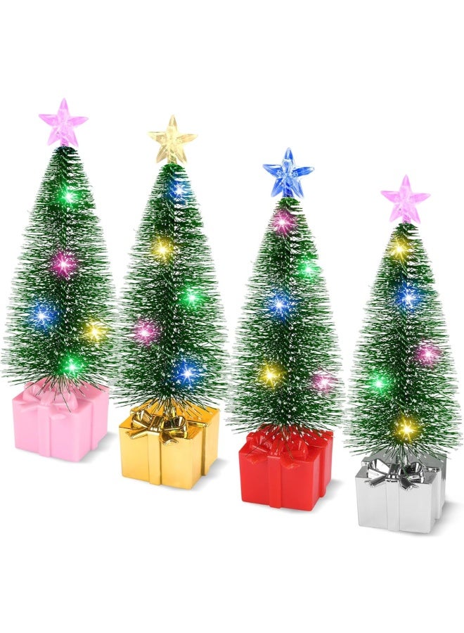 تشيلور شجرة عيد ميلاد صغيرة مع أضواء، عبوة من 4 أشجار عيد ميلاد صغيرة، أشجار قرية عيد الميلاد مع أضواء خيطية لتزيين عيد الميلاد، طاولة حفلات عيد الميلاد الداخلية، أعمال يدوية لعيد الميلاد. - Image 1