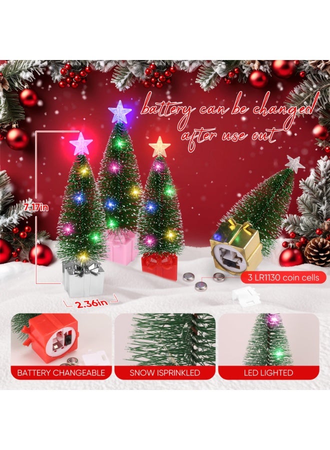 تشيلور شجرة عيد ميلاد صغيرة مع أضواء، عبوة من 4 أشجار عيد ميلاد صغيرة، أشجار قرية عيد الميلاد مع أضواء خيطية لتزيين عيد الميلاد، طاولة حفلات عيد الميلاد الداخلية، أعمال يدوية لعيد الميلاد. - Image 2