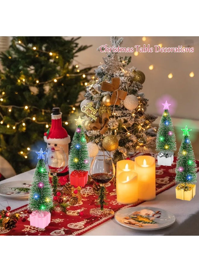 تشيلور شجرة عيد ميلاد صغيرة مع أضواء، عبوة من 4 أشجار عيد ميلاد صغيرة، أشجار قرية عيد الميلاد مع أضواء خيطية لتزيين عيد الميلاد، طاولة حفلات عيد الميلاد الداخلية، أعمال يدوية لعيد الميلاد. - Image 3