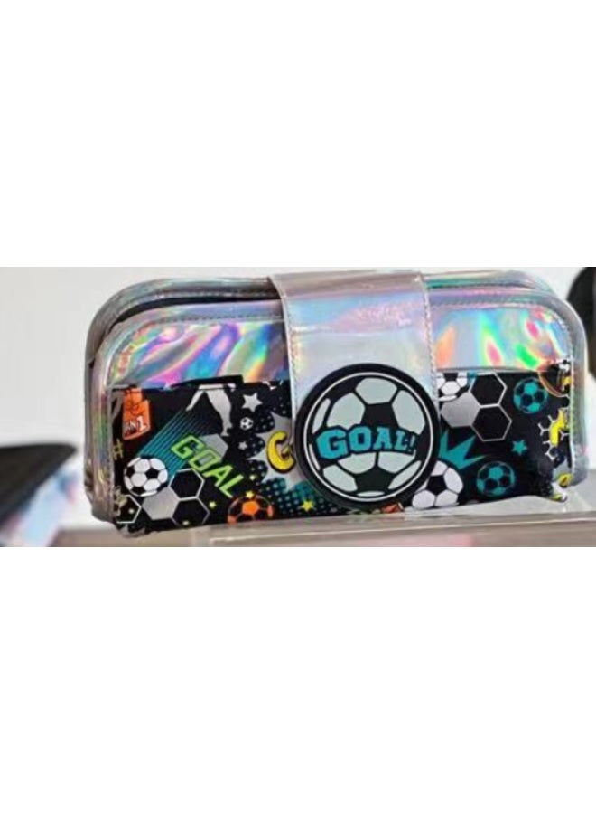 Football Cartoon Rubber Patch Pencil Case Large Capacity Pencil Bag 600D+PU Portable Student Stationery Organizer Multiple Colors Available