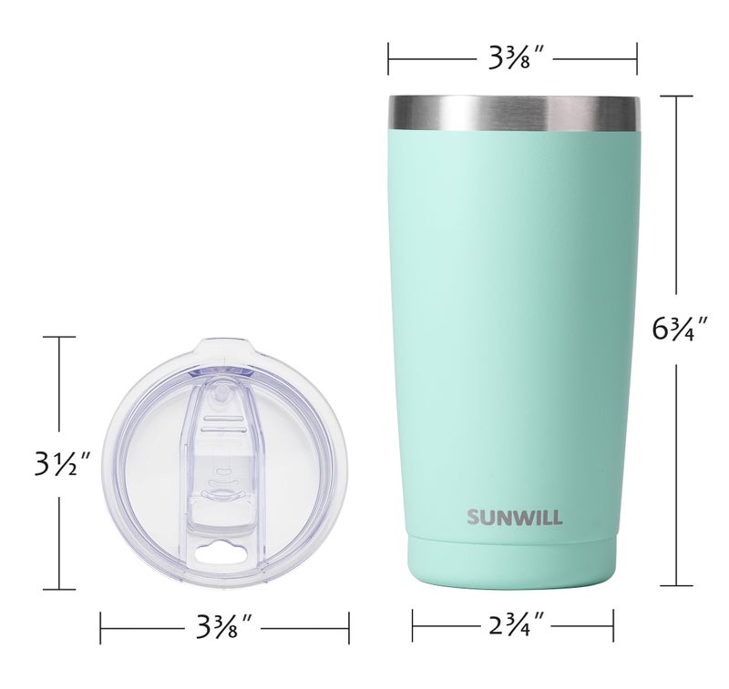 SUNWILL Travel Coffee Mug with Lid, 20 oz Tumbler Set of 2, Insulated Stainless Steel Cup for Water, Tea, Powder Coated Sakura & Mint - Image 3