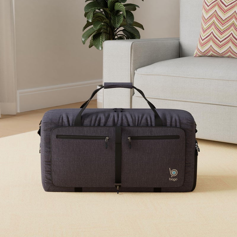 Bago Large Foldable Duffel Bags For Traveling Women & Men - 120L Packable Duffle Bag For Travel With Shoe Compartment - Water Repellant  Heavy Duty  Lightweight Folding & Collapsible (Snowblack) - Image 2