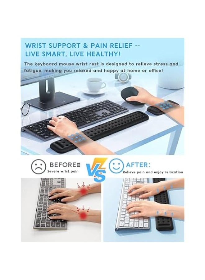 Keyboard Wrist Rest, Wrist Rest for Keyboard and Mouse, Ergonomic Memory Foam Keyboard Mouse Pad Set, Easy Type Pain Relief Wrist Pad Cushion Support for Computer, Laptop, Office, Gaming
