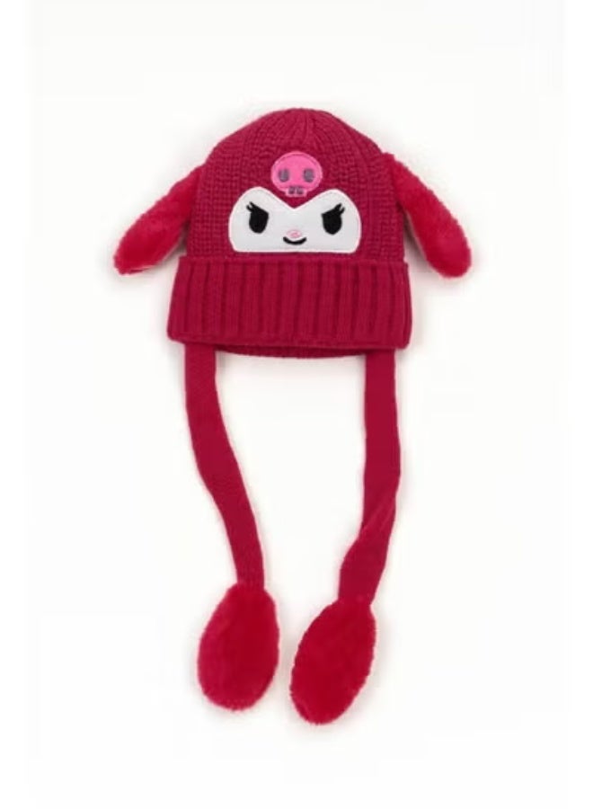 zoba Cute cartoon design winter hat for kids - soft wool hat with a push mechanism to move the ears - interactive and fun for children - warm and lightweight with push balls at the ends - suitable for girls and boys (red) - Image 1