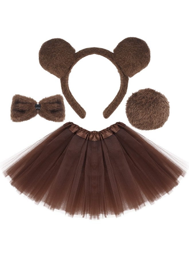 Jmkcoz Kids Animal Brown Bear Costume Bear Ears Headband Bowtie Tail Tutu Skirt Animal Fancy Costume Kit Halloween Cosplay Party Accessories for Girls Boys - Image 1