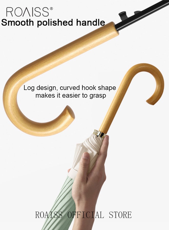 roaiss Unisex Multifunctional Long Handle Umbrella with High Density Canopy and Reinforced Fiberglass Ribs for Wind and Rain Protection Curved Hook Wooden Handle for Easy Grip 16 Rib Design for Rain and Sun - Image 3