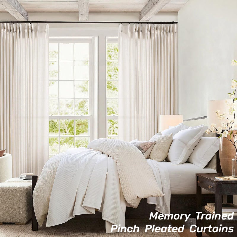 DUKIYO Linen Sheer Pleated Curtains 84 Inches Long 100 Inch Wide Patio Sliding Door Curtains Light Filtering Semi Sheer Pinch Pleat Drapes Cream Ivory Boho Extra Wide 100 x 84 Drapes for Living Dining Room - Image 2
