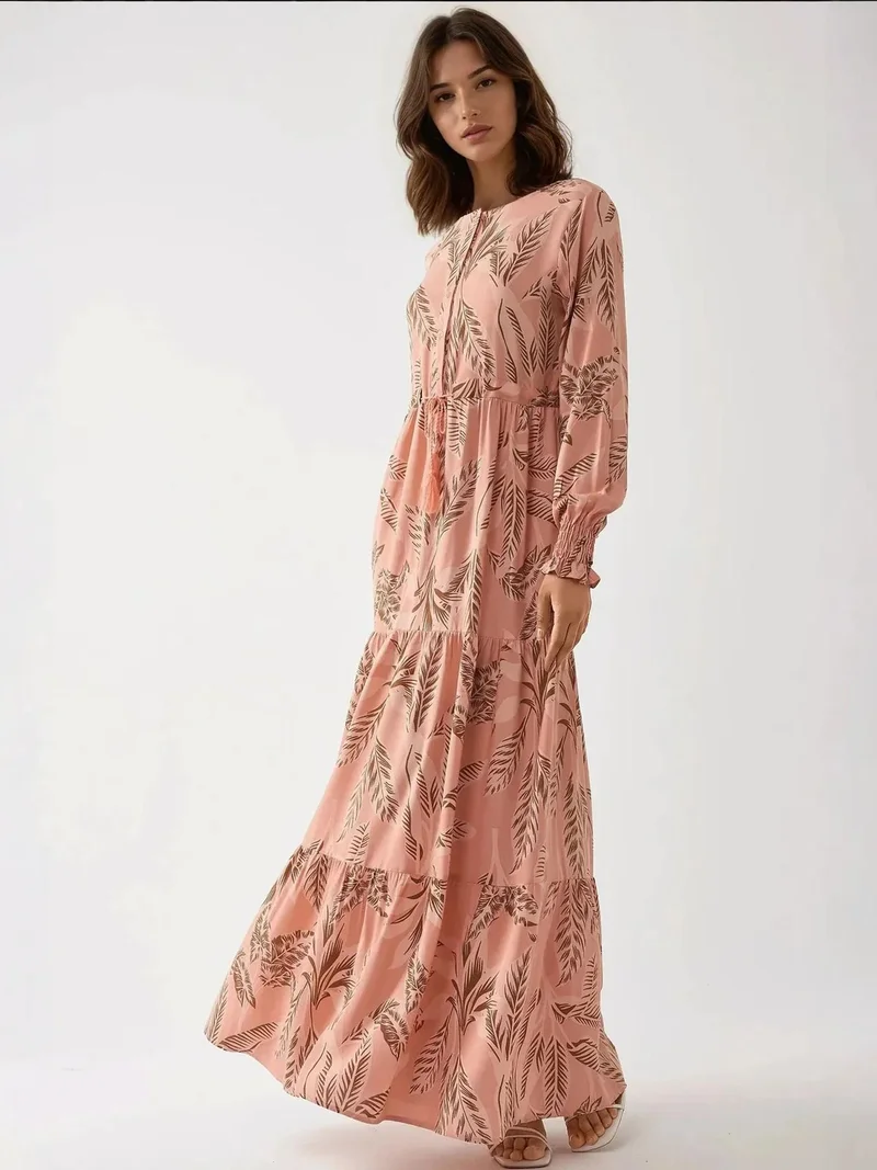 HICCUP Printed Long Sleeve Viscose Maxi Dress