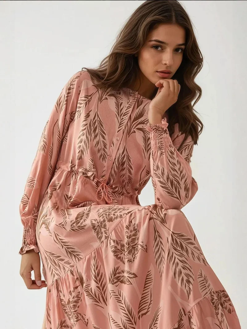 HICCUP Printed Long Sleeve Viscose Maxi Dress
