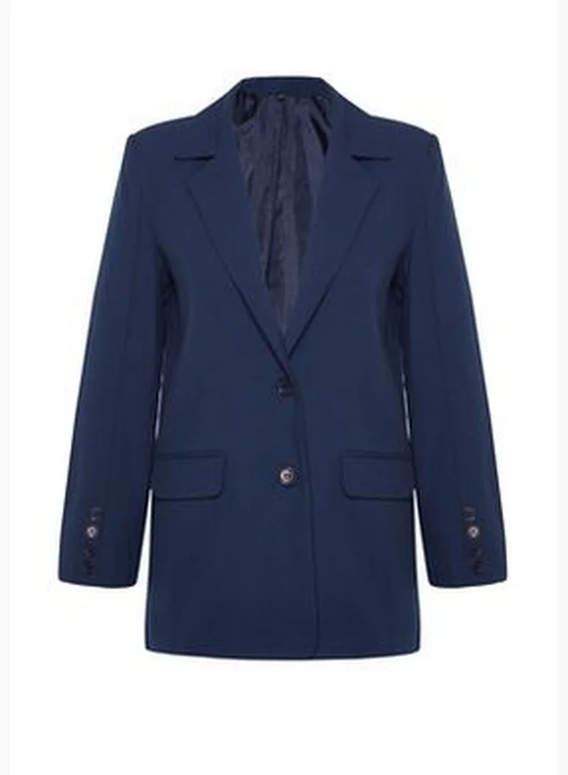 trendyol Navy Blue Premium Oversize Lined Woven Blazer Jacket TWOAW24BC00046