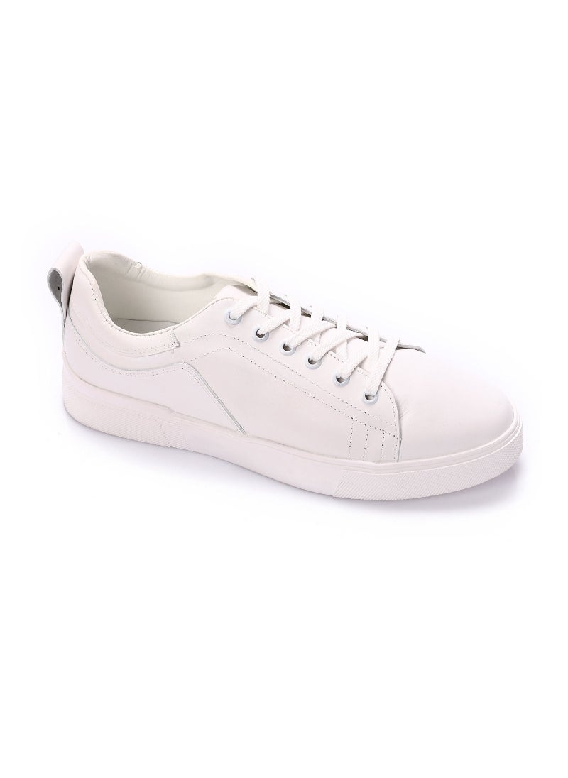 Mr.joe - Genuine Leather Men Lace Up Sneakers - White - Image 1