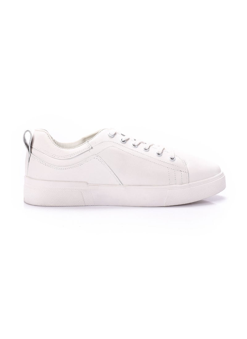 Mr.joe - Genuine Leather Men Lace Up Sneakers - White - Image 1