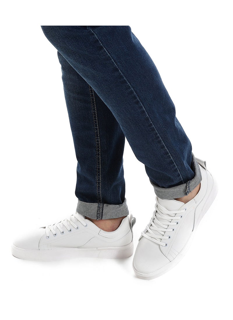 Mr.joe - Genuine Leather Men Lace Up Sneakers - White - Image 1