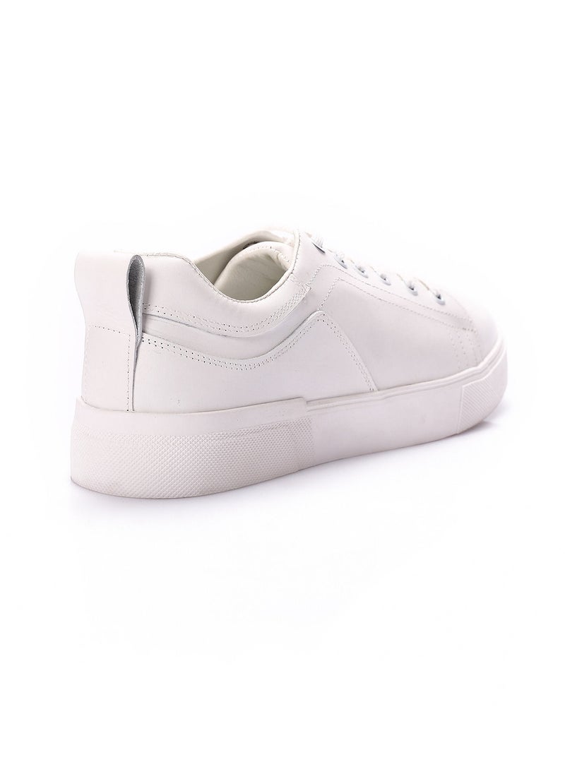 Mr.joe - Genuine Leather Men Lace Up Sneakers - White - Image 1