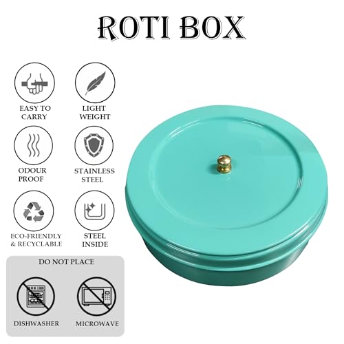 Elan Storage Box For Roti/Papad/Chapati | Tight Lid Stainless Steel Multipurpose Dabba With Lid | Roti Server | Storage Container For Kitchen (Casserole, Aqua) - Image 4