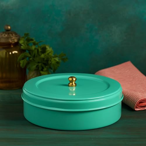 Elan Storage Box For Roti/Papad/Chapati | Tight Lid Stainless Steel Multipurpose Dabba With Lid | Roti Server | Storage Container For Kitchen (Casserole, Aqua) - Image 1