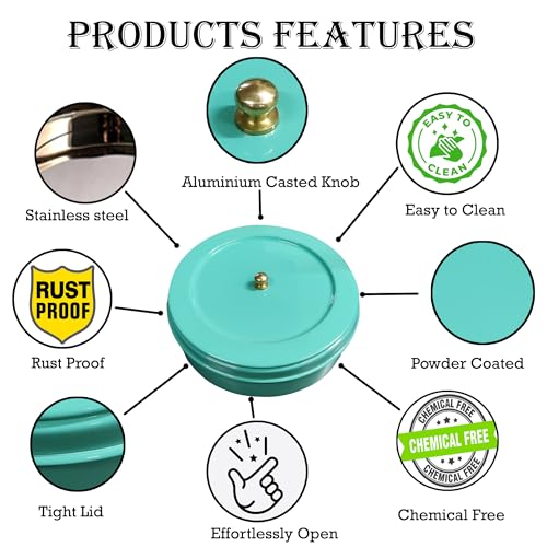 Elan Storage Box For Roti/Papad/Chapati | Tight Lid Stainless Steel Multipurpose Dabba With Lid | Roti Server | Storage Container For Kitchen (Casserole, Aqua) - Image 3