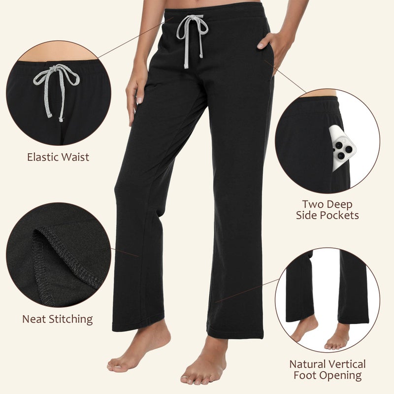 U2SKIIN Pajama Pants for Women Soft, Cotton Comfortable Womens Lounge Sleep Pj Bottoms for Women(Black, M) - Image 2