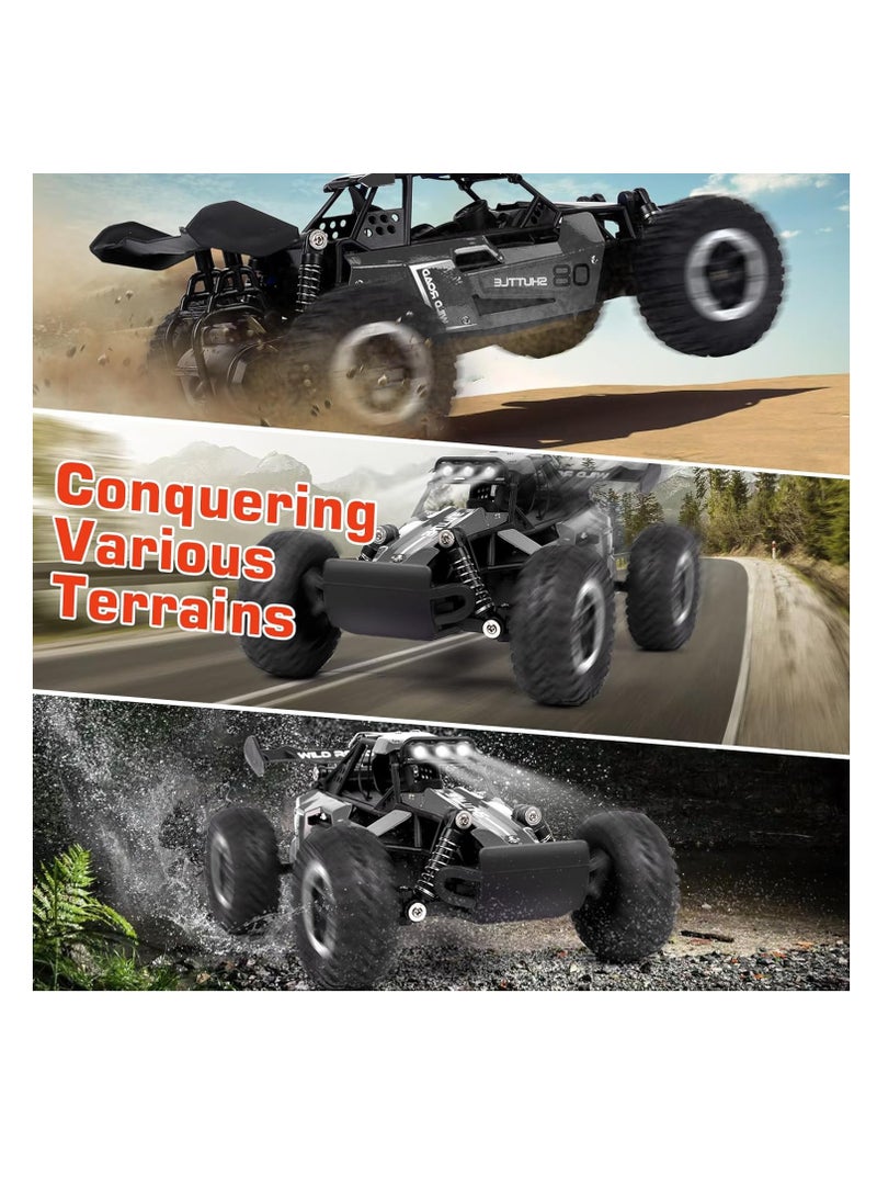 Beauenty 2.4GHz Remote Controlled Car Toy, 1:16 RC Car with LED Light and Alloy Housing, 2WD, 20km/h, Remote Control, Off-Road Toy Car, Gift for Ages 3 and Above, Black - Image 3