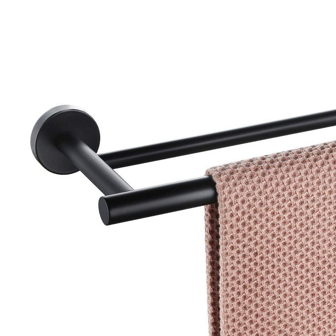 MATTE BLACK DOUBLE BATH TOWEL BAR 24INCH SUS 304 STAINLESS STEEL HAND TOWEL RACK FOR BATHROOM A01B60B
