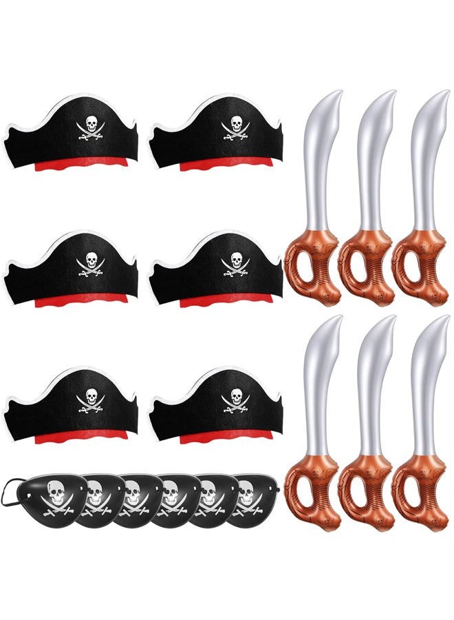 Legigo 18 Pcs Funny Pirate Party Set- Pirate Kids' Party Cosplay Supplies Include 6 Felt Pirate Hats, 6 Pirate Eye Patches, 6 Inflatable Swords for Caribbean Fancy Dress Cosplay Party Stage Prop - Image 1