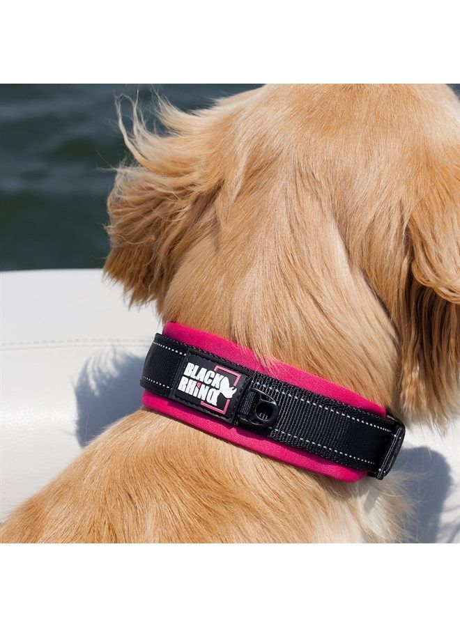 Black Rhino The Comfort Collar Ultra Soft Neoprene Padded Dog Collar for All Breeds - Heavy Duty Adjustable Reflective Weatherproof (Large, Pink/Black)