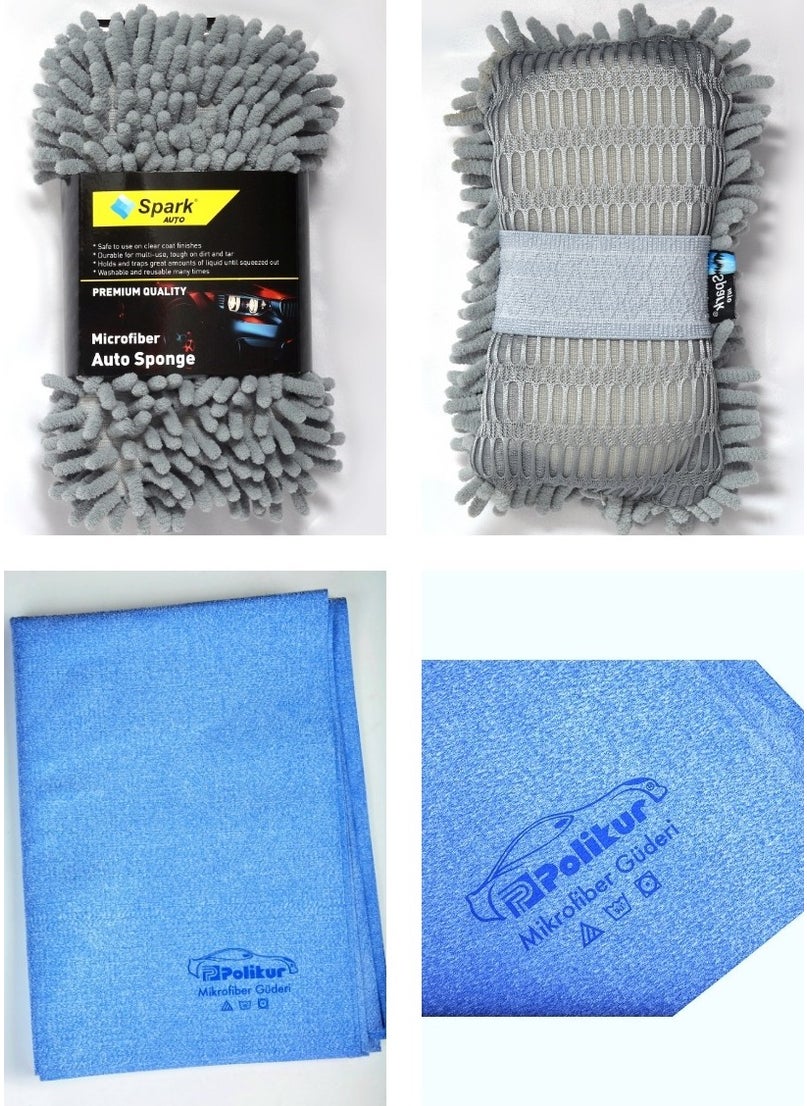 Spark - 7040 Chenille Car Wash Sponge and Polikur 3356 Microfiber Chamois Car Drying Cloth (Set of 2) - Image 1